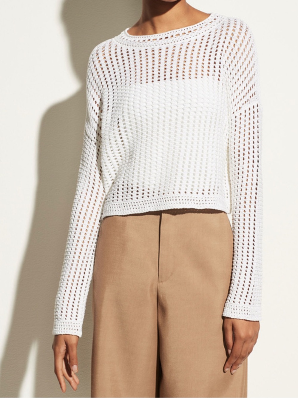 Vince Crochet Loose Knit Sweater Optic White Size Small